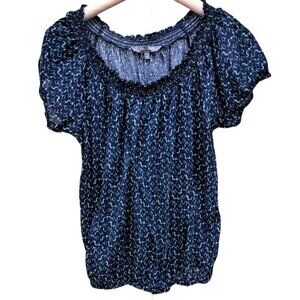 Daisy Fuentes Short Sleeve Blue Blouse Casual Stretchy Comfy Top Small